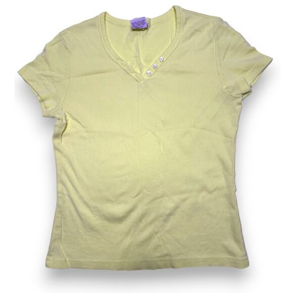 Vintage Old Navy Soft Yellow V-neck T-shirt with Button Detail Size Small - Picture 1 of 7
